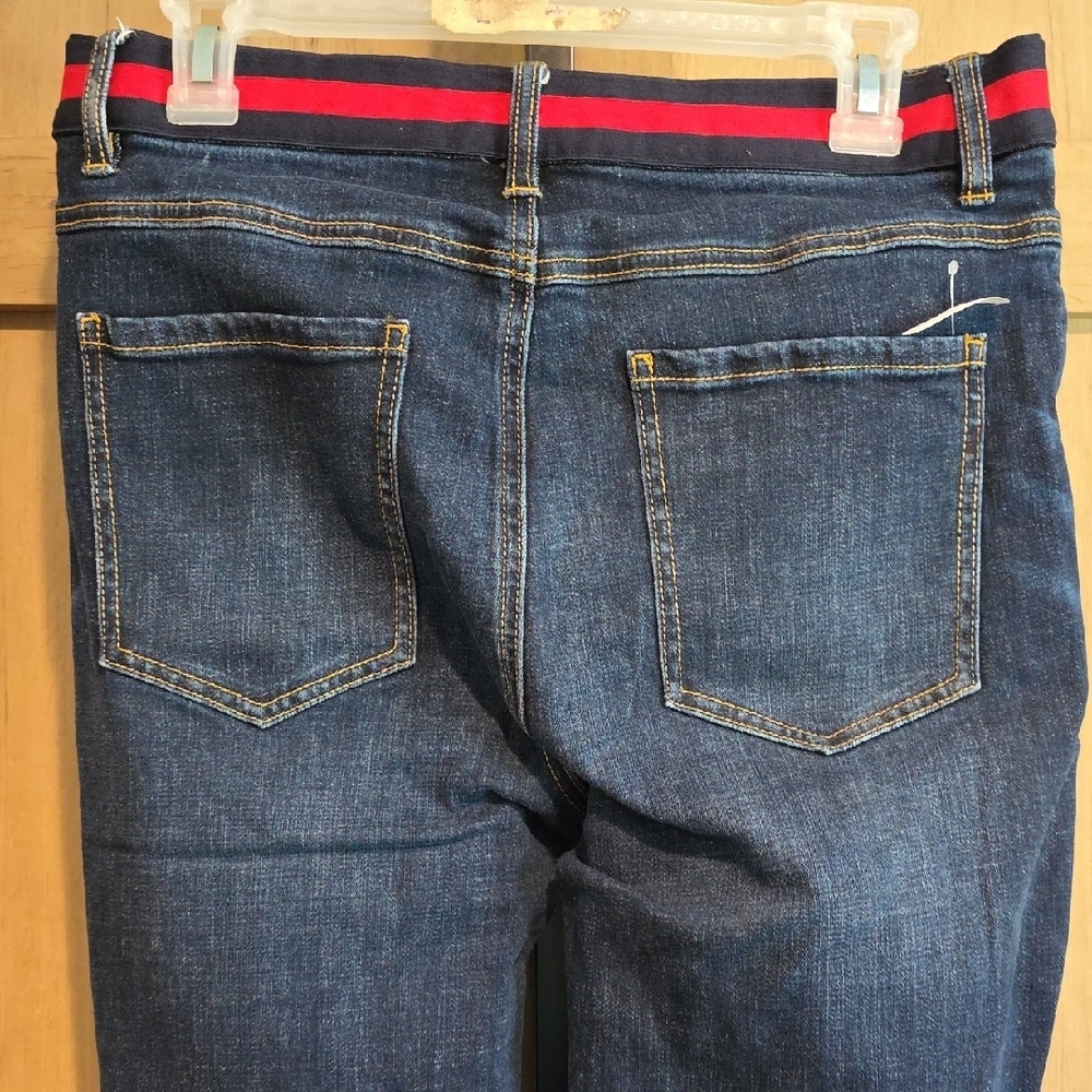 (J60) CAbi High Rise Dark Blue Jeans with Red Accents Sz 10 - Picture 4 of 7